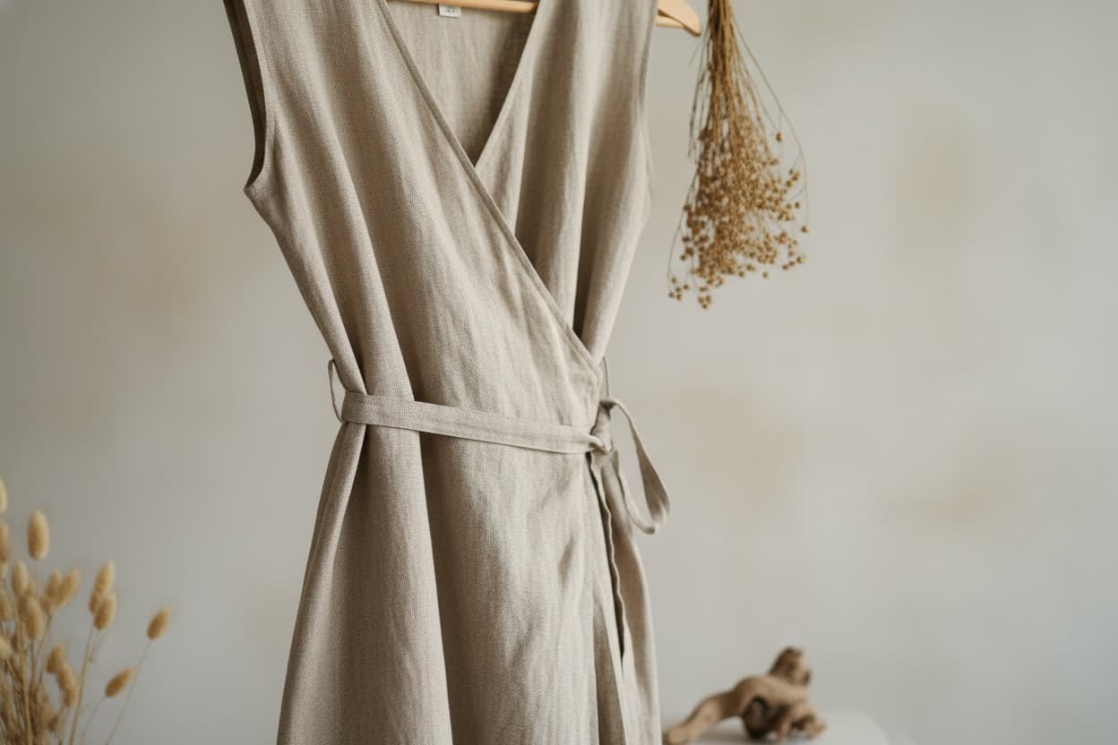 Robe portefeuille en lin made in France